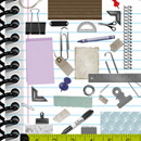 Photoshop: Office stuff (fournitures de bureau: trombones, scotch, œillets, papiers, bloc notes, règles, élastiques, stylos, crayons, punaises etc…)