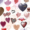 Photoshop: Hearts II (grungy hearts, heart outlines, hearts with swirls, patterned hearts, glittery hearts, basic hearts, a broken stone heart (with a bandaid!), a checkered heart, a tribal heart, a dripping heart, a heart with splatters, and more!)