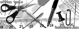 office work tools paperclips pins pens rulers scissors scalpels tapes staples papers borders